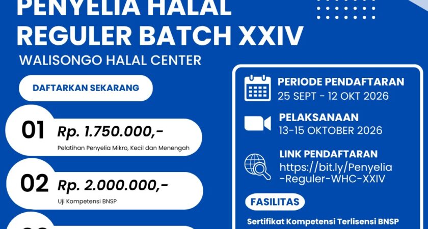 Pendaftaran Penyelia Halal Reguler, Pelaksanaan 13-15 Oktober 2026