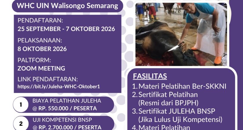 Pendaftaran Pelatihan Juru Sembelih Halal, Pelaksanaan 8 Oktober 2026